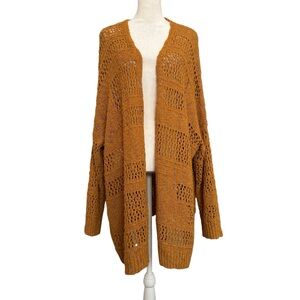 Cozy Knit Open Cardigan Sweater Size 1XL in Mustard